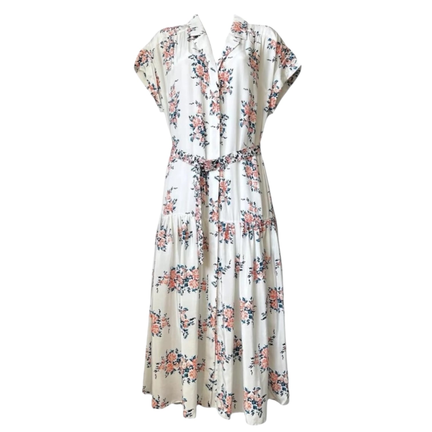 Veronica Beard Silk Floral Belted Midi Shirt Dress – US6