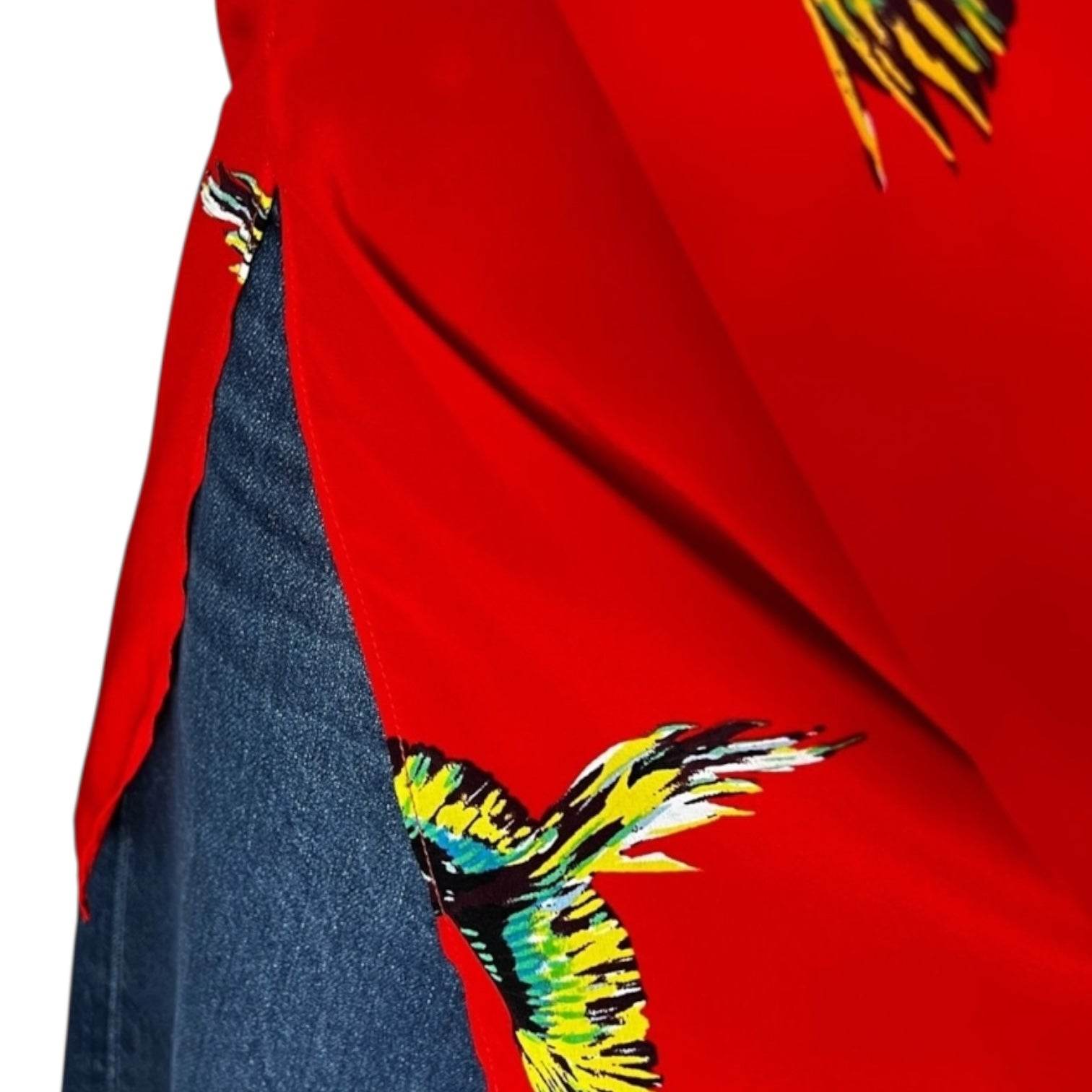 DVF Aurora Bird Print Silk Blouse – Red Tie Neck, US6 – pre-loved