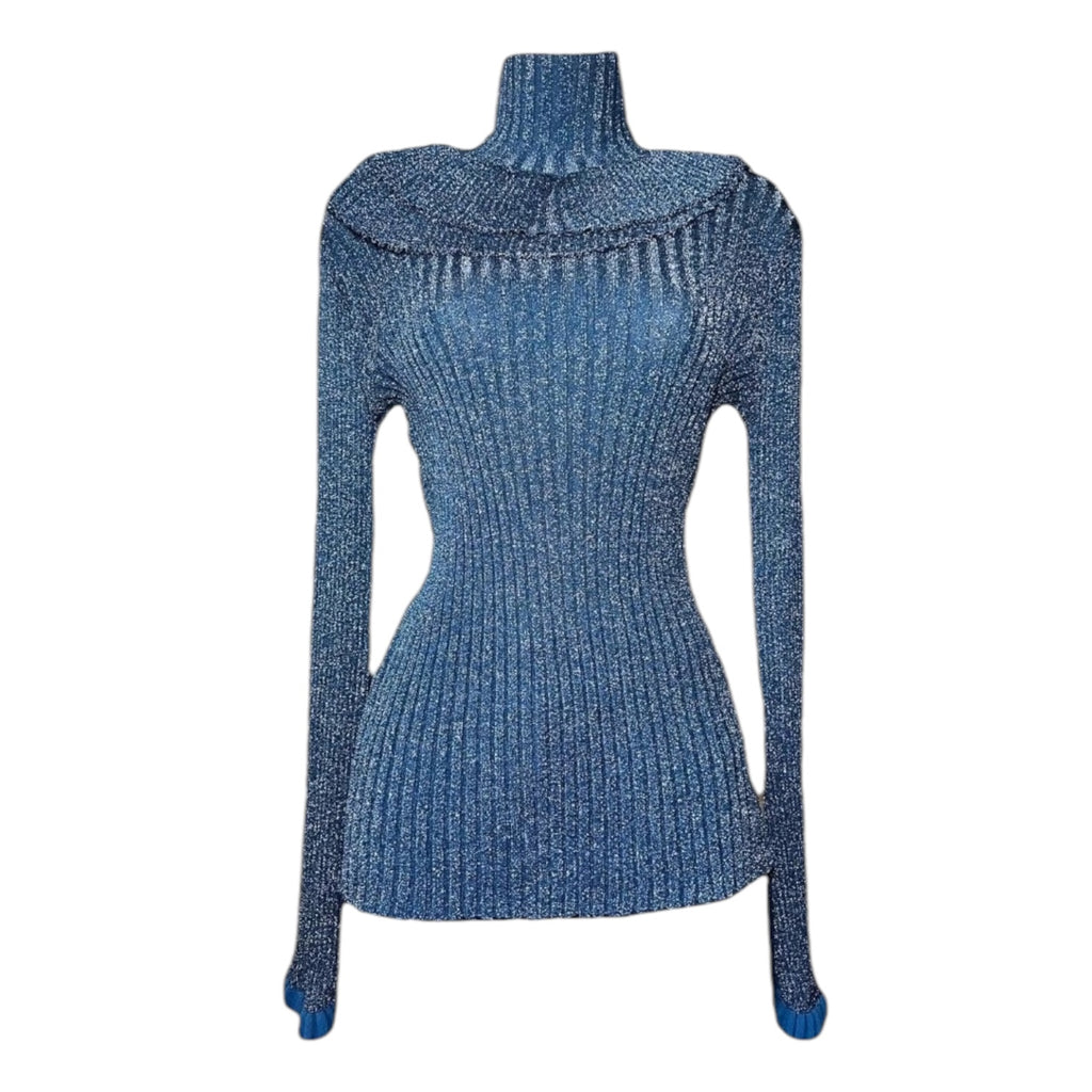 Chloé Metallic Silk Knit Turtleneck Sweater – Ruffle, S