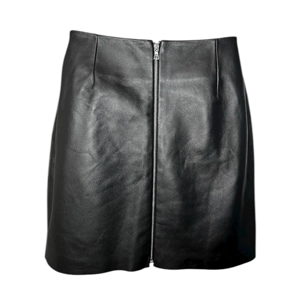 Sandro Paris Embroidered Real Leather Mini Skirt – Black Floral Zip Back, Sz 2 (UK10)