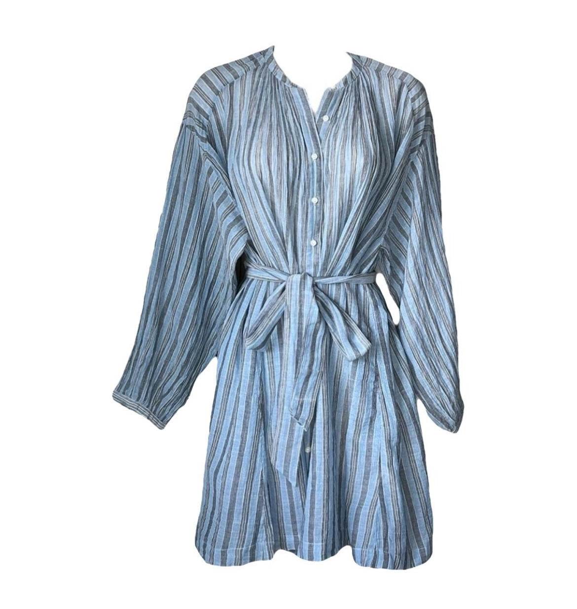 DÔEN Striped Cotton Voile Tunic Dress – Belted, Oversized Fit, XS – pre-loved
