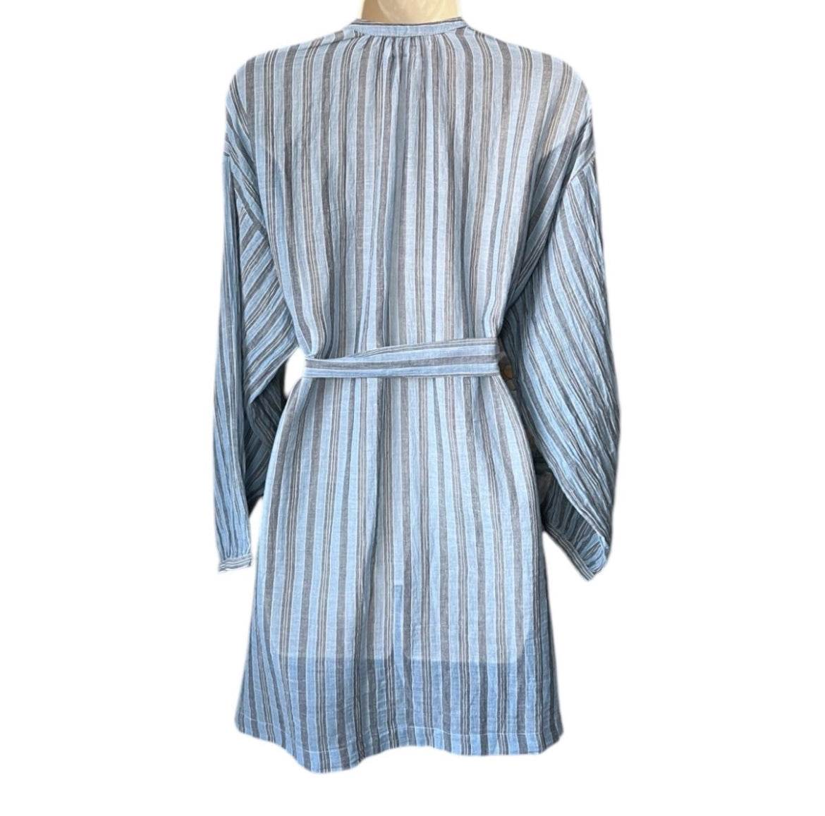 DÔEN Striped Cotton Voile Tunic Dress – Belted, Oversized Fit, XS – pre-loved