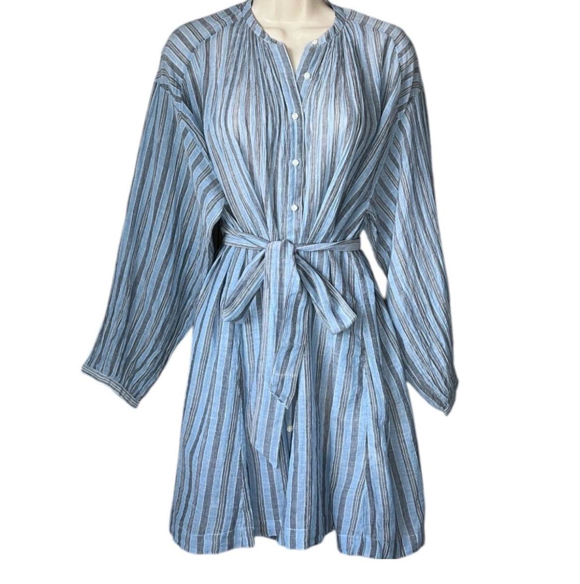 DÔEN Striped Cotton Voile Tunic Dress – Belted, Oversized Fit, XS – pre-loved