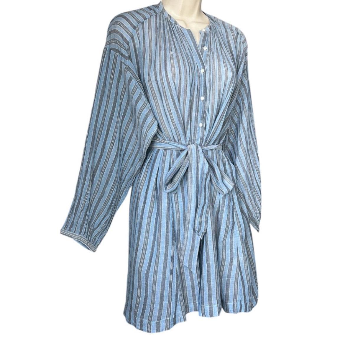 DÔEN Striped Cotton Voile Tunic Dress – Belted, Oversized Fit, XS – pre-loved