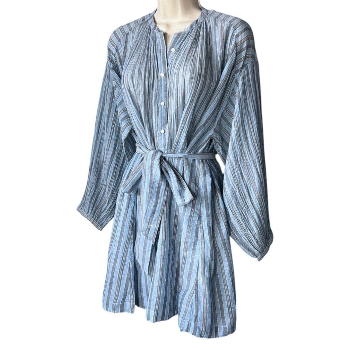 DÔEN Striped Cotton Voile Tunic Dress – Belted, Oversized Fit, XS – pre-loved