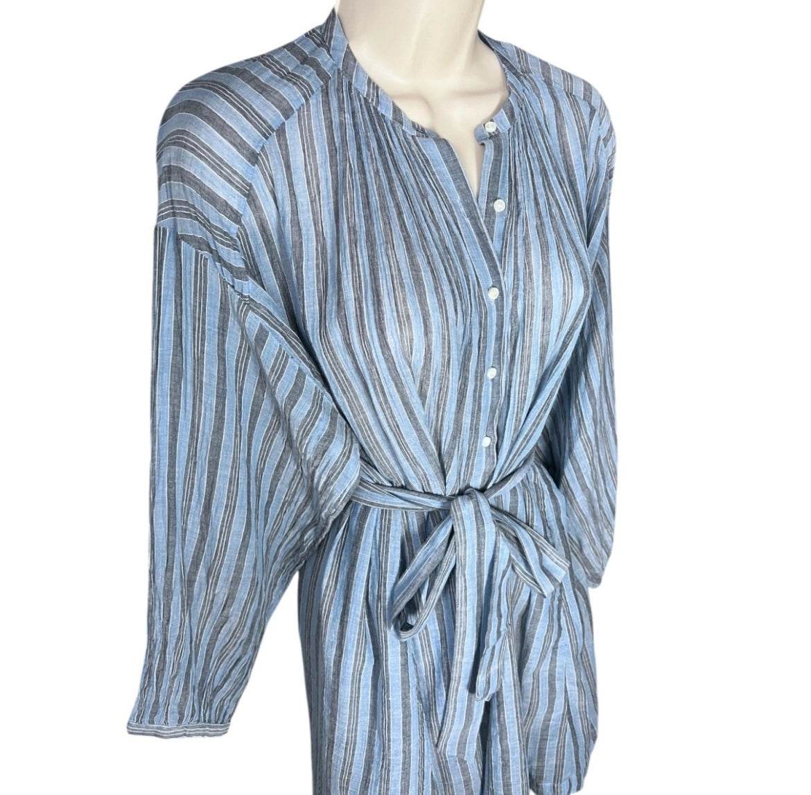 DÔEN Striped Cotton Voile Tunic Dress – Belted, Oversized Fit, XS – pre-loved